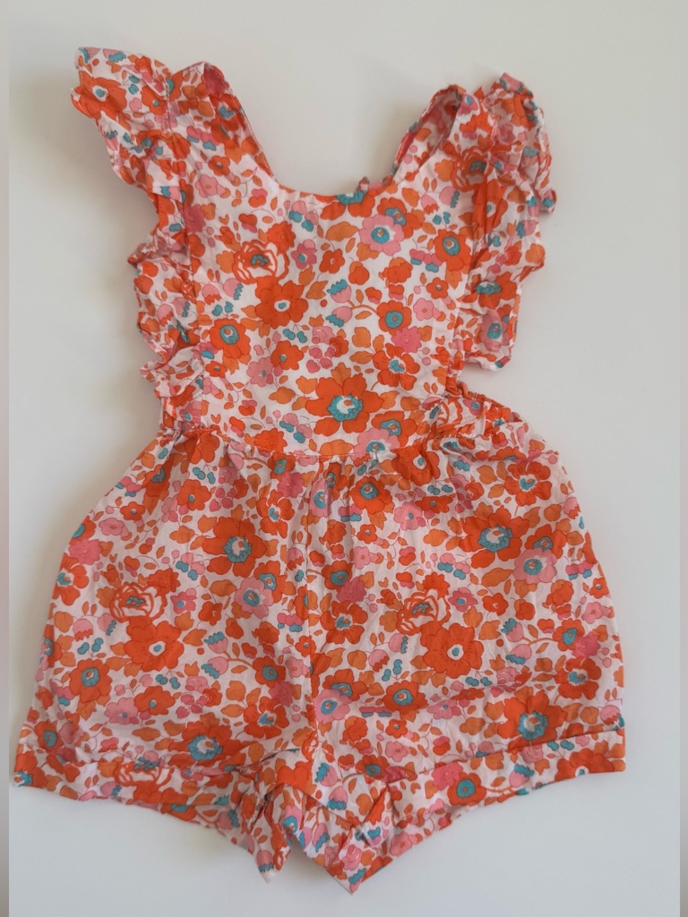 Jacadi Orange Floral Girls' Romper with Teal Accents